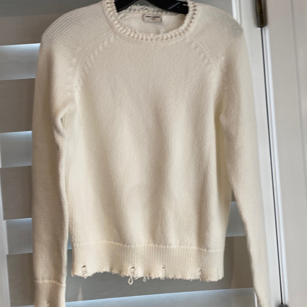 Saint Laurent white cotton distressed sweater, S